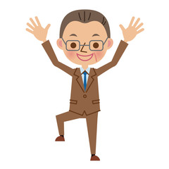バンザイをする中年のビジネスマン
