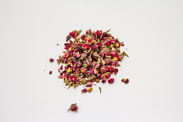 Traditional Turkish rose bud tea isolated on white background