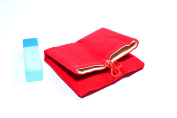 Red bag and gel isolated on a white background