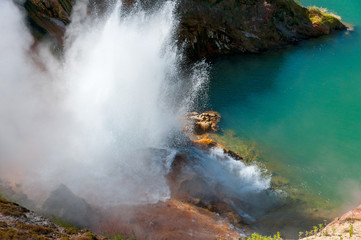 Geyser eruption in the "Valley of geysers", Kamchatka.