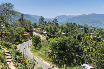 Sri Lanka, view of Nuwara Eliya from Glen Loch tea plantation over the valley.