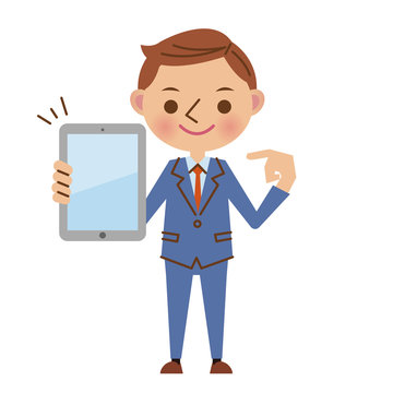 businessman holding tablet pointing clip art preview