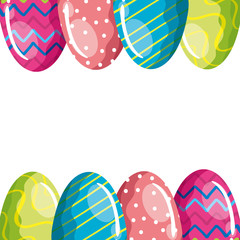 frame of cute eggs easter decorated vector illustration design