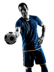 Fototapeta na wymiar soccer player man standing smiling silhouette isolated