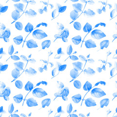 Watercolor seamless pattern of twigs with leaves.