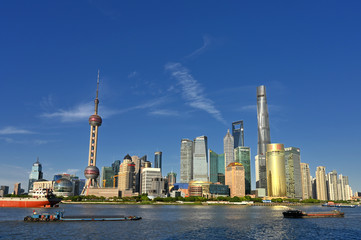 Modern architectural complex along the Huangpu River in Shanghai, China