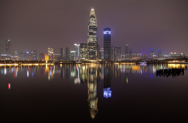 Fototapeta na wymiar flashing skyscraper in Shenzhen Nanshan district