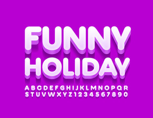 Vector bright logo Funny Holiday. Creative 3D Font. Funny Alphabet Letters and Numbers