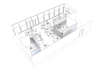 office contour visualization, 3D illustration, sketch, outline