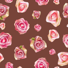Watercolor seamless pattern of roses. Botanical wedding illustration.