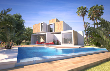 Modern cubic home with pool