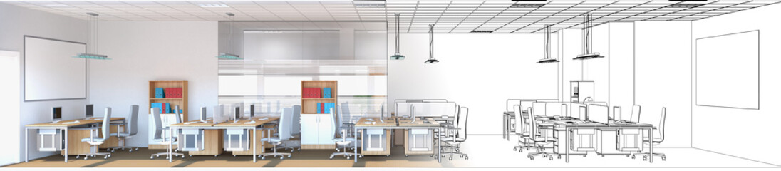 office, interior visualization, 3D illustration