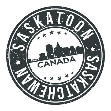 Saskatoon Canada America Stamp. Logo Icon Symbol Design Skyline City Vector.