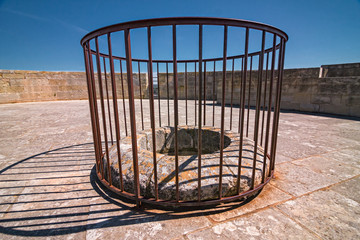 Well above the tower on the walls of the fortified city of Aigues Mortes, in the Camargue France.