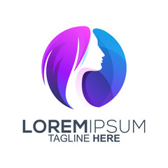 colorful hair beauty logo design vector