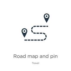 Road map and pin icon vector. Trendy flat road map and pin icon from travel collection isolated on white background. Vector illustration can be used for web and mobile graphic design, logo, eps10