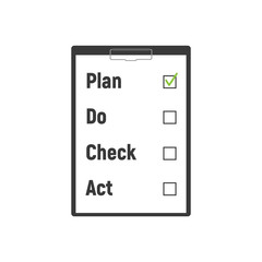 Plan Do Check Act. Businessman checks the action list holding clipboard in hand. Business concept. Action plan on paper. PDCA process.