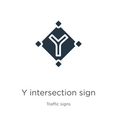 Y intersection sign icon vector. Trendy flat y intersection sign icon from traffic signs collection isolated on white background. Vector illustration can be used for web and mobile graphic design,