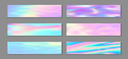 Fototapeta premium Holography vivid banner horizontal fluid gradient princess backgrounds vector collection. Beautiful 