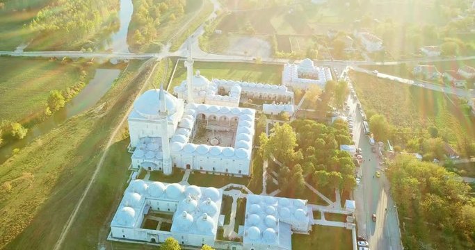 Complex of Sultan Bayezid II Health Museum, amazing drone view, sunny day 4k drone shot