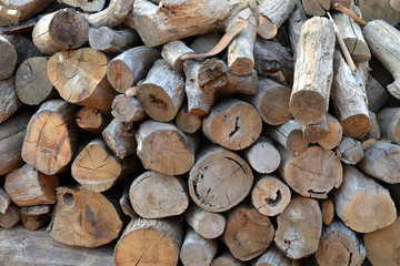 Wood piled on the roadside in Chinese mountain villages