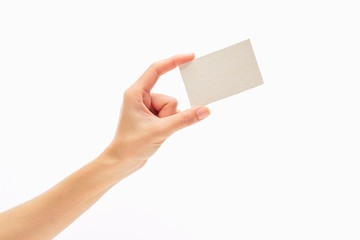Empty paper card in woman hand
