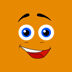 Cartoon face expression. Kawaii manga doodle character with mouth and eyes, funny surprised happy face emotion, comic avatar isolated on yellow background. Vector illustration