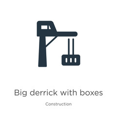 Big derrick with boxes icon vector. Trendy flat big derrick with boxes icon from construction collection isolated on white background. Vector illustration can be used for web and mobile graphic