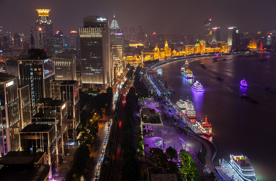 Waitan area of Shanghai on Huangpu river in China 