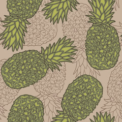 Seamless pattern with pineapples. Graphic stylized drawing. Vector illustration