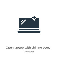 Open laptop with shining screen icon vector. Trendy flat open laptop with shining screen icon from computer collection isolated on white background. Vector illustration can be used for web and mobile