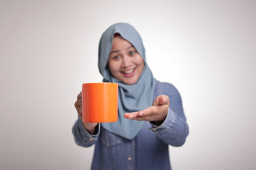 Muslim Woman Drink Tea or Coffe