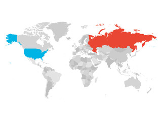 Obraz na płótnie Canvas United States and Russia highlighted on political map of World. Vector illustration