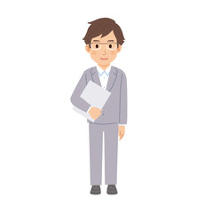 書類を持つスーツの男性　全身　イラスト