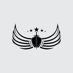 The winged sword with shield vector icon.