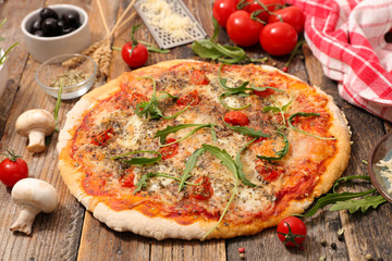 pizza with tomato sauce, mushroom and cheese