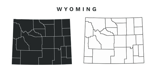 Wyoming State Map Vector - Blank Map of Wyoming Counties Editable Vector Illustration Black silhouette and outline - obrazy, fototapety, plakaty