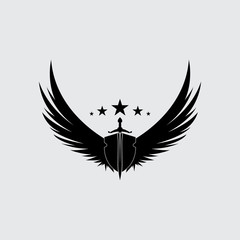 The winged sword with shield vector icon.