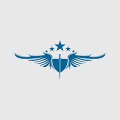 The winged sword with shield vector icon.