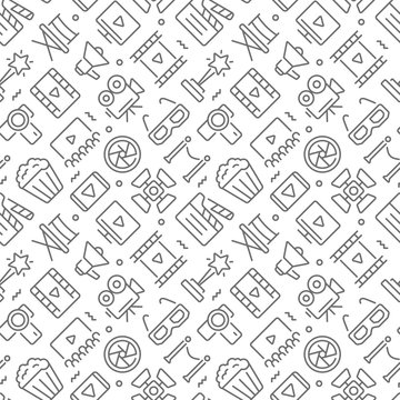 Movie related seamless pattern with outline icons