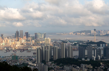Macau Peninsula with Cathedral Chinese TV tower 