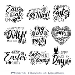 Set of Happy Easter holiday text compositions.
