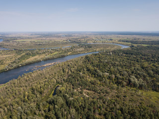 Aerial summer view to Desna river and forest