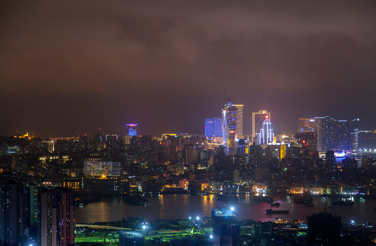 Night Cathedral Parish Of Macau Peninsula In China 