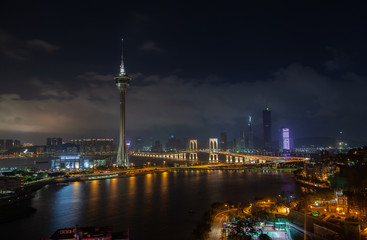 Famous Sai Van Bridge of Macau in China at night 