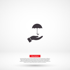 umbrella in his hand icon , lorem ipsum Flat design