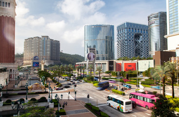 Fototapeta na wymiar Macau New Urban Zone Istmo with Chinese displays 