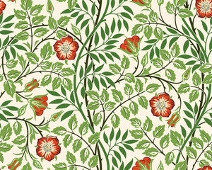 Naklejki  Vintage kwiatowy wzór tła z czerwonych róż i liści na jasnym tle. Ilustracja wektorowa.