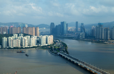 Macao and Zhuhai border on Chinese Sai Van bridge 
