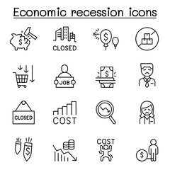 Economic recession, business crisis, trade war icon set in thin line style